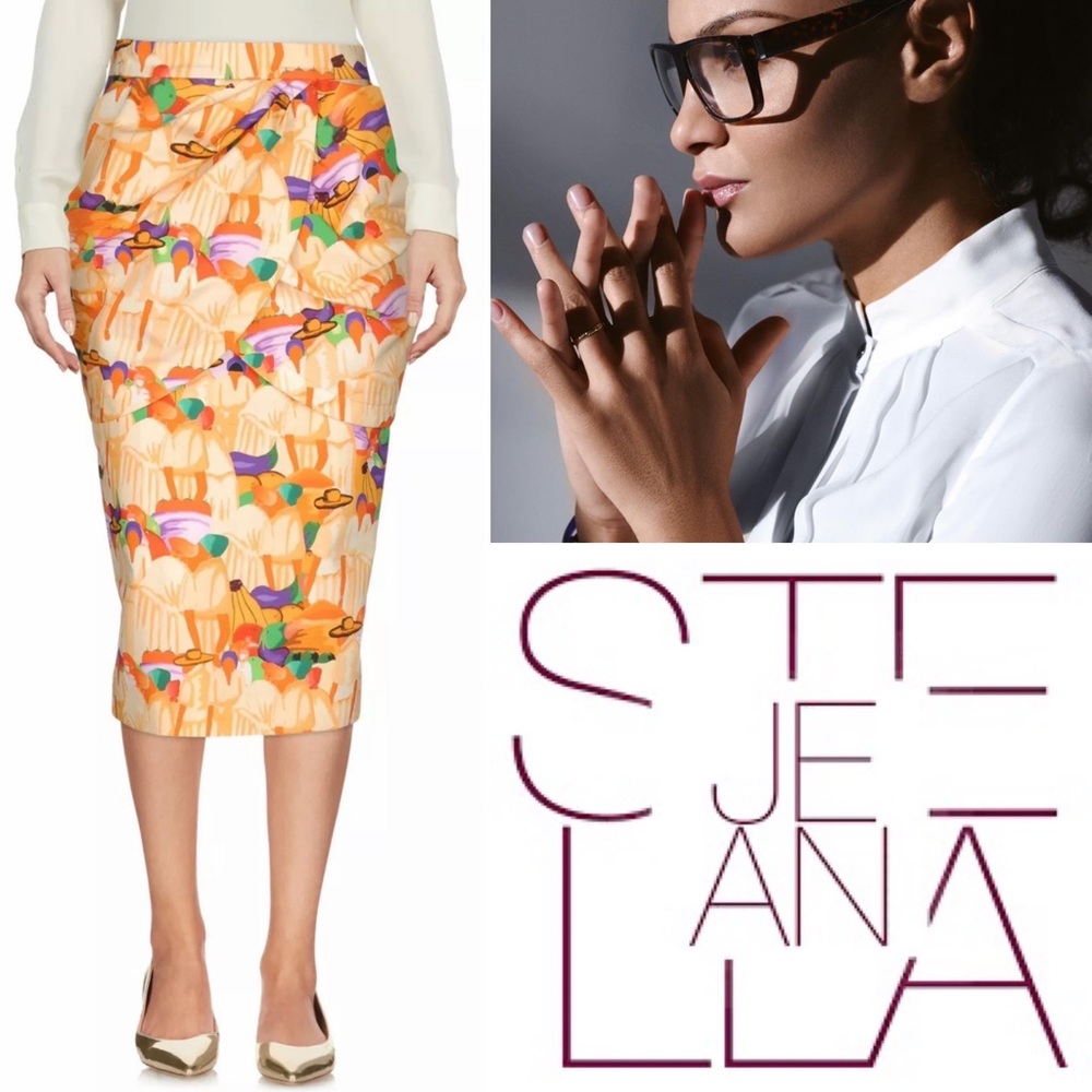 Stella Jean Tulip Orange & Yellow Village Country Printed Pencil Skirt IT40 US 2